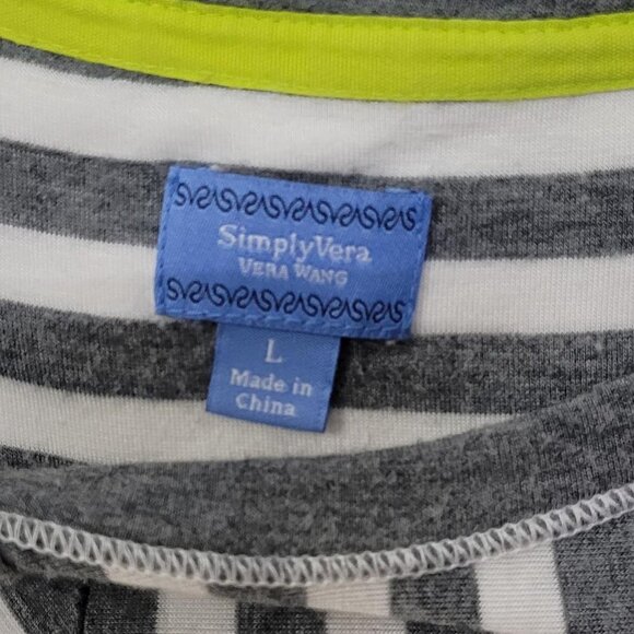 Simply Vera Vera Wang Grey + White Striped Long Sleeve Top | Women’s Large - Picture 2 of 5